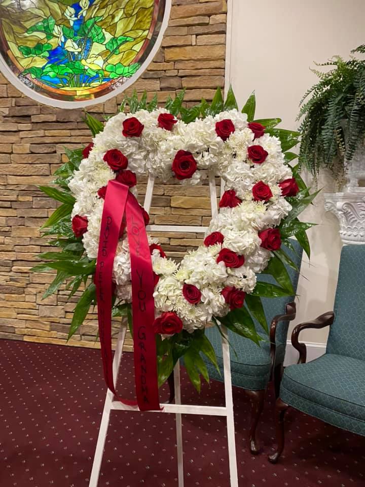 Heart Outline Funeral Arrangement- Red and White