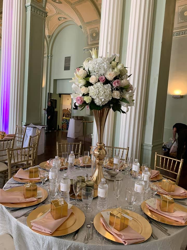 Tall Centerpiece with Golden Vase