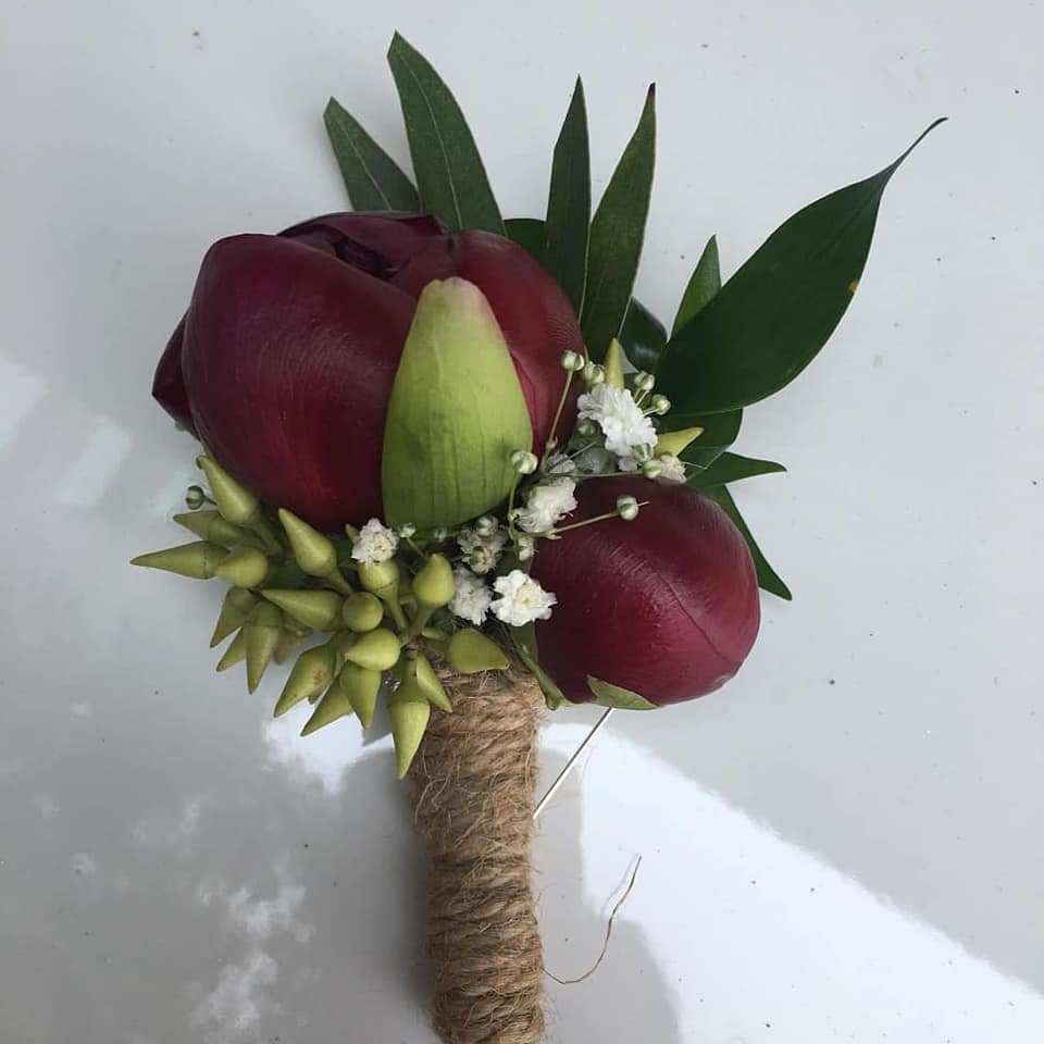 Red Peony Boutonniere